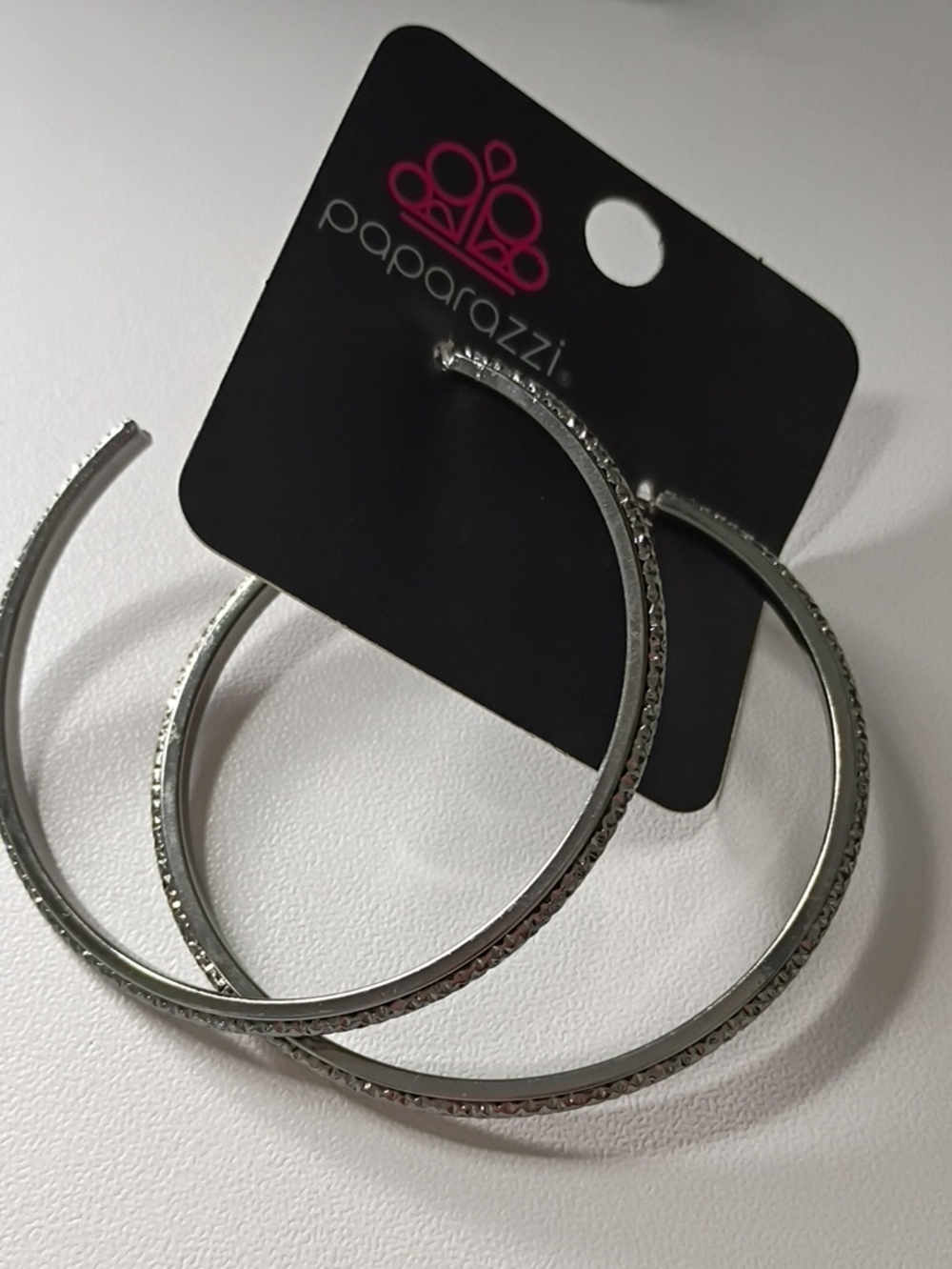 Paparazzi Silver Textured Hoop Earrings - Shiny Silver Fashion Hoops
